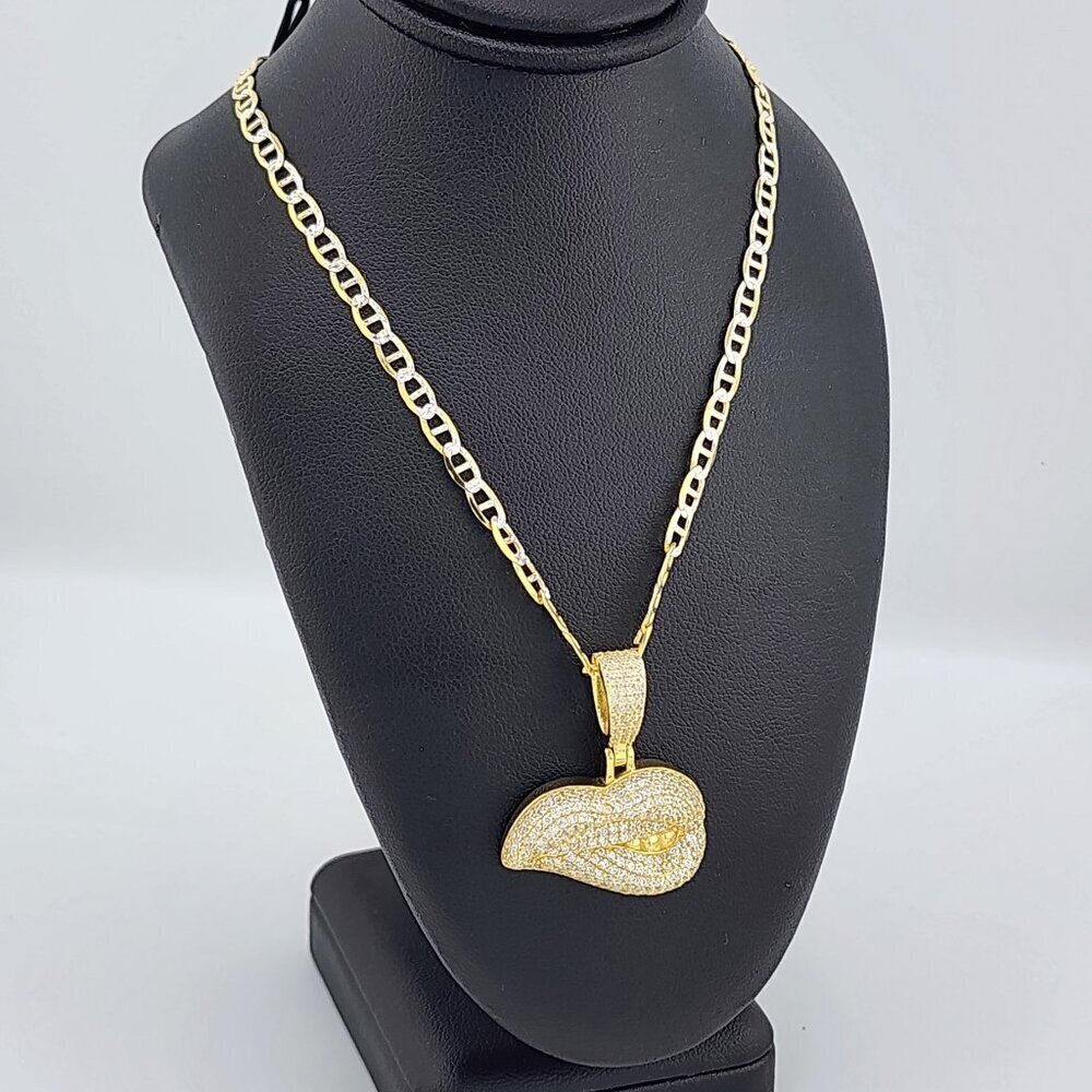 Brand New Sterling Silver 925 Biting Lips Necklace